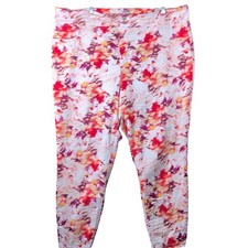 Terra  Sky Womens Pants White Multi Pull On Elastic Waist Ankle Stretch 2X