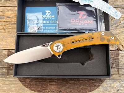 Dreamtech Linerlock Amber PEI Folding 14C28N Sandvik Pocket Knife D3610PY