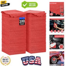 Multipurpose Red Microfiber Shop Towels 100 Pack - Scratch-Free Cleaning Cloths