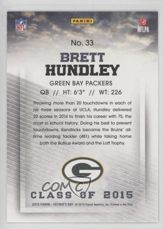 2015 Panini Father's Day Class of 2015 /599 Brett Hundley #33 Rookie RC - Image 2 of 2