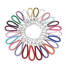 15 Pcs Multicolor Braided PU Leather Strap Keyring Keychain Key Chain Ring Key