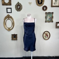Vintage Y2K Bebe Navy Satin Slip Dress   Size Small