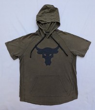 Under Armour Project Rock Hoodie Shirt Charged Cotton Short Sleeve Green Men's L