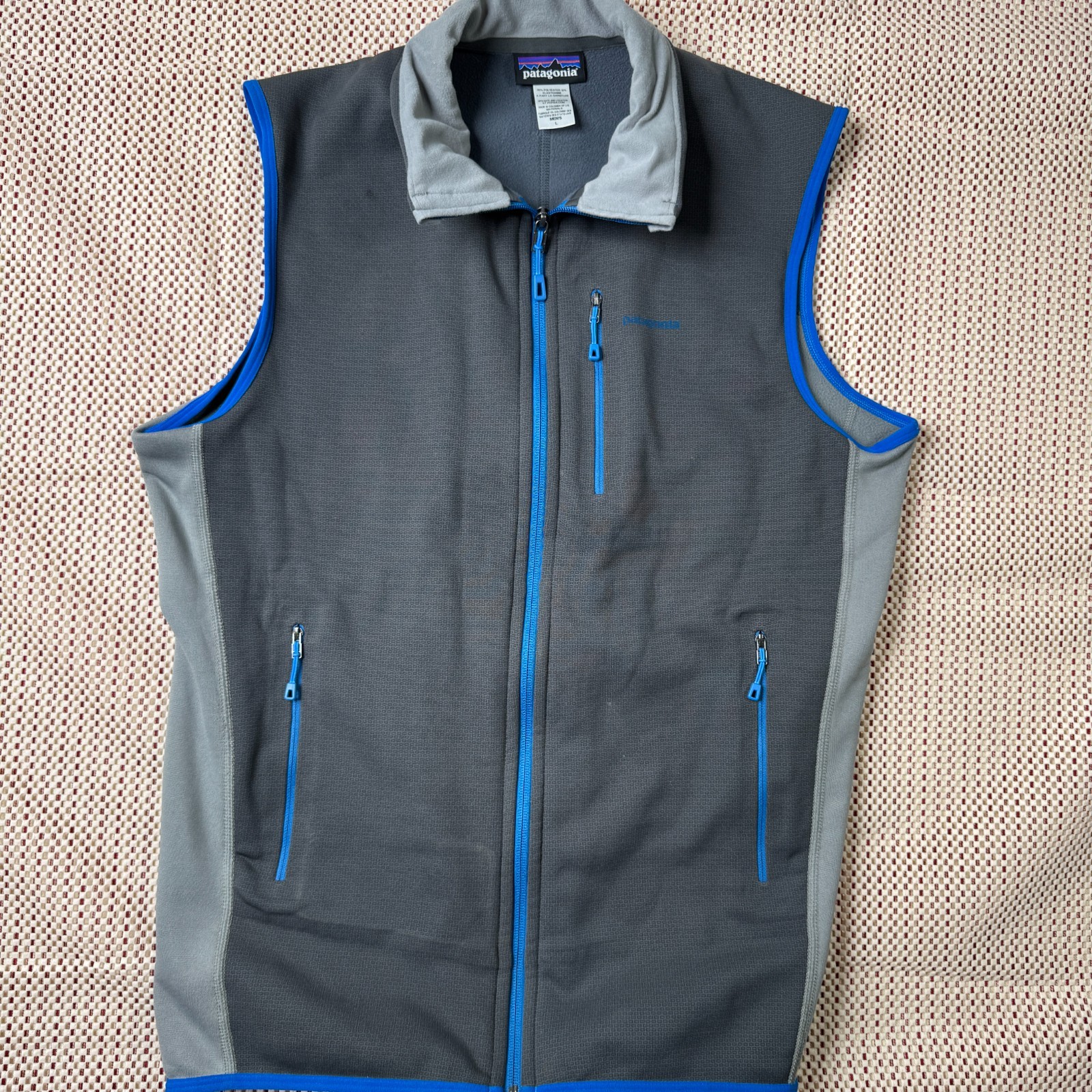 Patagonia Adze Vest Mens L Gray Blue Softshell Polartec Windbloc Full Zip Pocket