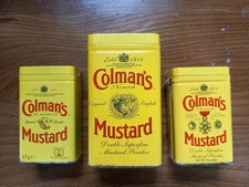 THREE empty Colman's Mustard tins