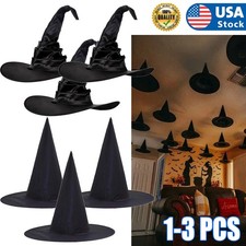 3x Halloween Witch Hats Decorations, Wizard Hat Hanging Floating Witch Hats Bulk