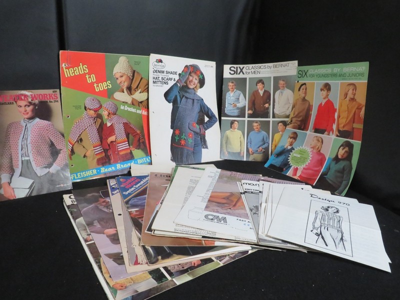 WOMEN / FAMILY KNIT / CROCHET PATTERN BOOK/LEAFLETS ~ LOT OF 32 ~ SEE LIST