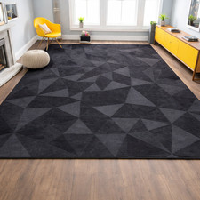 Hand Tufted Wool Area Rug Black Geometric Modern Carpet Custom Size 13X18,15X20