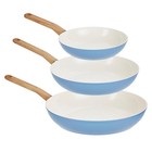 3 Piece Nonstick Fry Pan Set Blue White Tan Healthy Ceramic Cookware Set