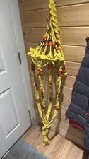 70s Boho Macrame Plant Hanger, Wood Beads