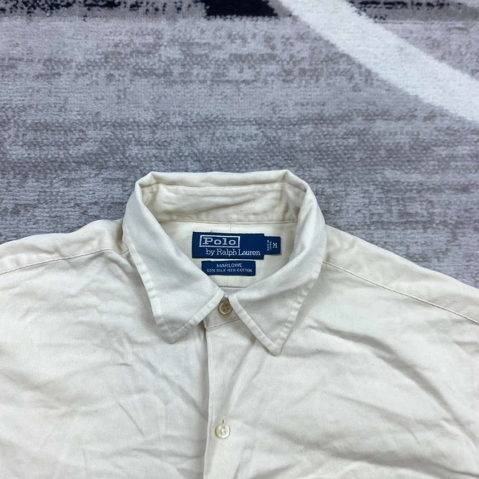 Camisa polo vintage Ralph Lauren de seda bege médio bronzeado pônei caminhante acampamento ao ar livre anos 90 - Imagem 3 de 4