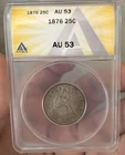 1876 P SEATED LIBERTY SILVER QUARTER--ANACS AU53 NICE STRONG DETAIL