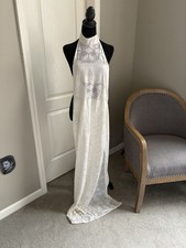 Fashion Nova Cream Lace Halter Dress Large NWT Angelica Metallic Maxi