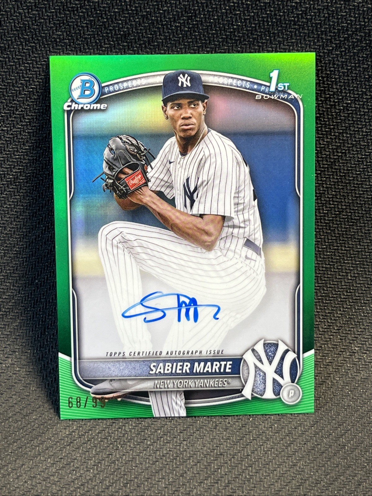 2025 Bowman Chrome Sabier Marte 1st Green Refractor Auto 68/99 NY Yankees