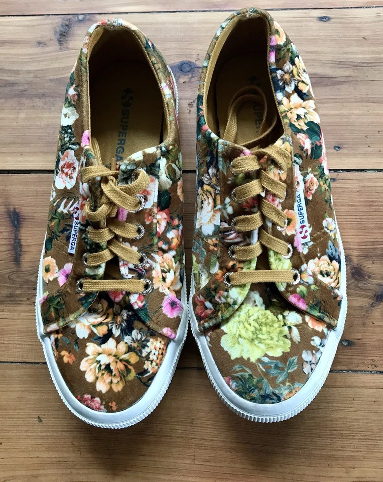 Superga velvet sneakers in mustard with vibrant floral print - size 38 - image 2 of 4