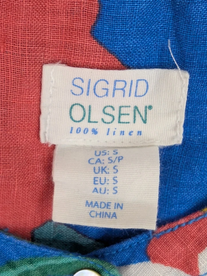 Sigrid Olsen Boho Artisanal 100% Linen Colorful Floral Vest Women S Lightweight - Image 2 of 4