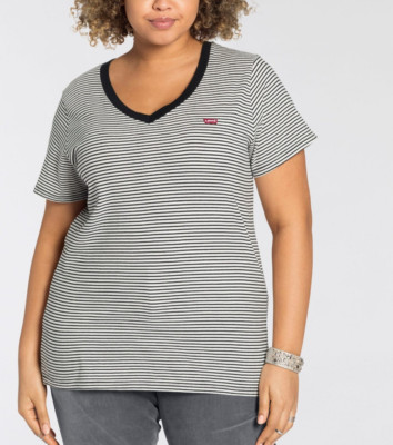 LEVI'S  PLUS Kurzarmshirt V NECK TEE black-stripe V-Ausschnitt Damen - Gr. XL