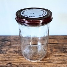 Vintage - 5" Smuckers Natural Peanut Butter Clear Glass Jar, Metal Lid