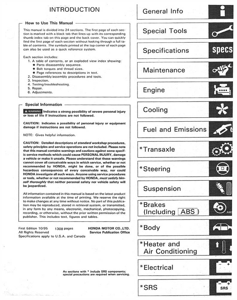 ホンダ オデッセイ サービスマニュアル 1996年式 1996 Honda Odyssey Factory Shop Service Manual | eBay