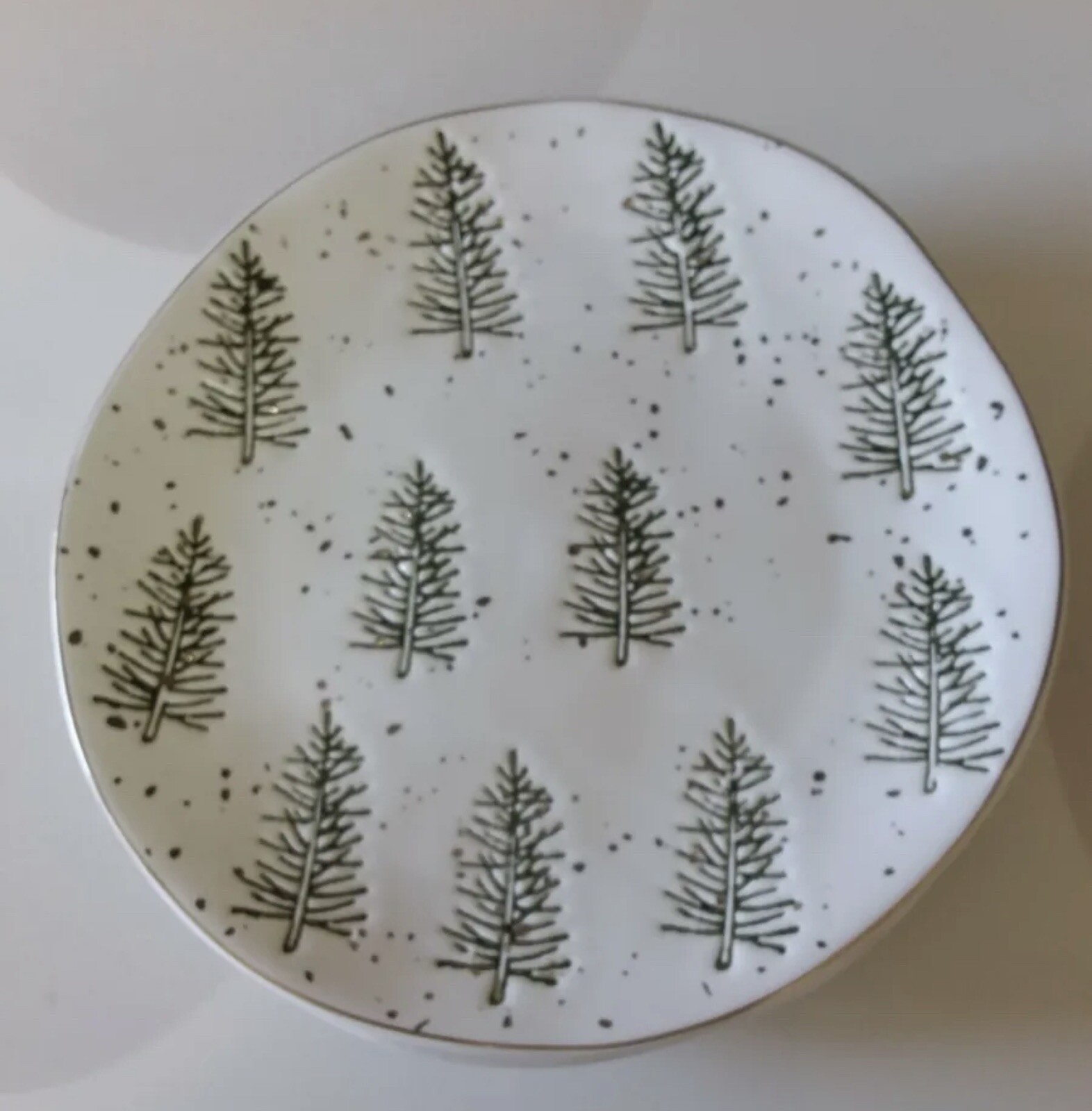 New Potter's Studio 10" Dinner Plate with Green Pine Trees, Gold