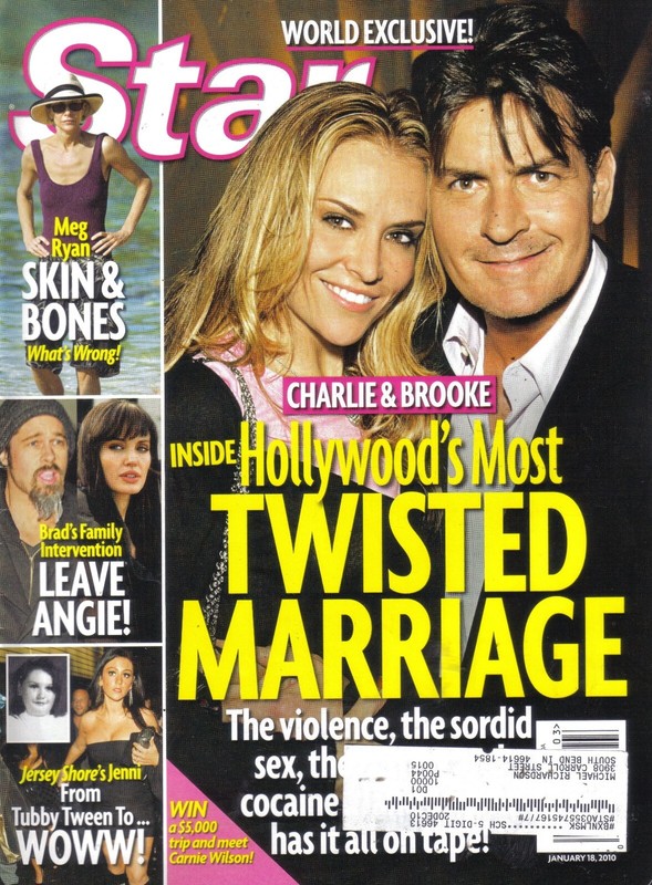 STAR MAGAZINE 1-18-10 CHARLIE SHEEN, MEG RYAN, BRAD PITT, ANGELINA JOLIE