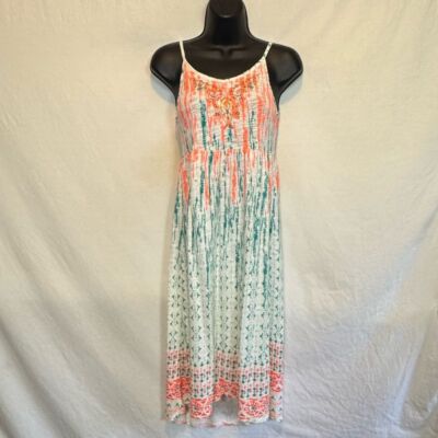 C-178 Girl's Lucky Brand Orange Green & White Embroidered Sleeveless Maxi Dress