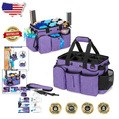 Stylish Purple Cleaning Caddy with Customizable Compartments & Side Pockets