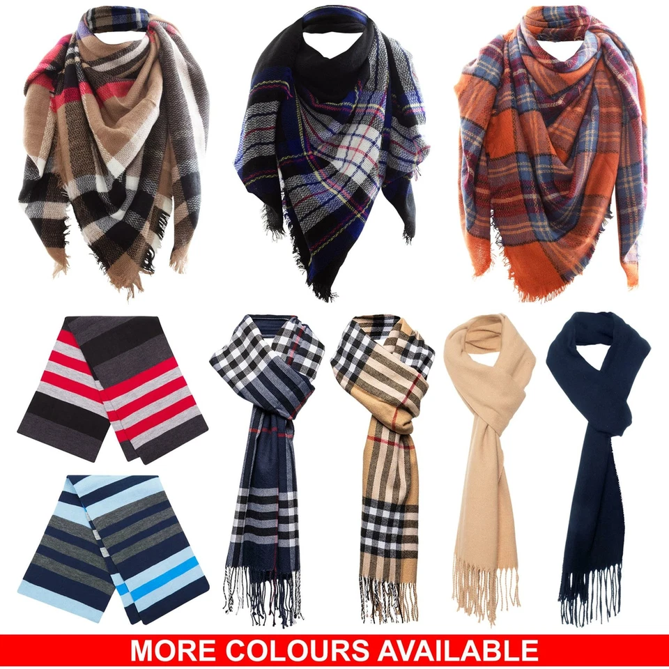 Mens Womens Unisex Scarf Warm Winter Soft Striped Tartan Ladies Neck Shawl Wrap