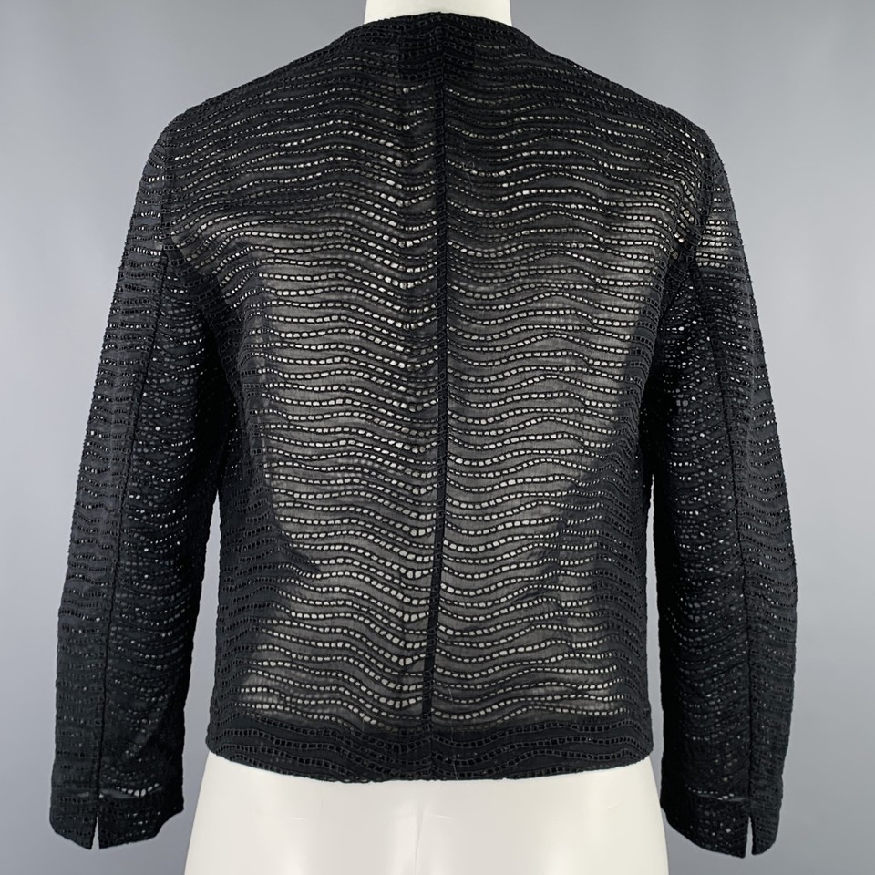 AKRIS Size 6 Black Cotton Eyelet Open Front Jacket Blazer | eBay UK