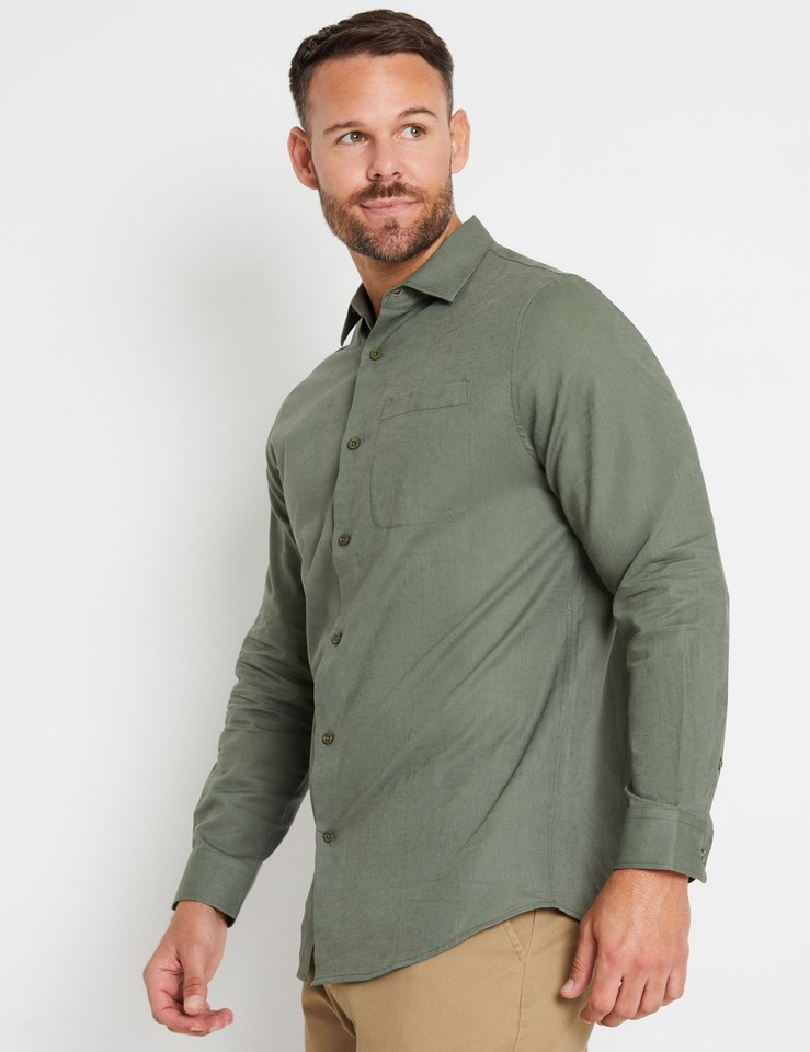 RIVERS Mens Tops Winter Green Rivers Long Sleeve Linen Blend