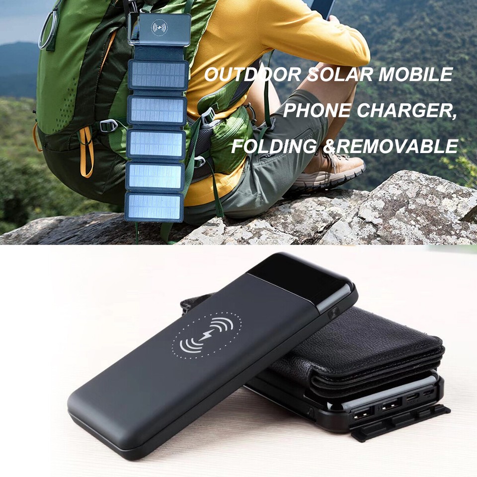Portable Solar Mobile Phone Charger Panel Power Bank Waterproof Outdoor