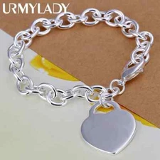 Beautiful 925 sterling silver Jewelry Bracelets Charms heart cute women