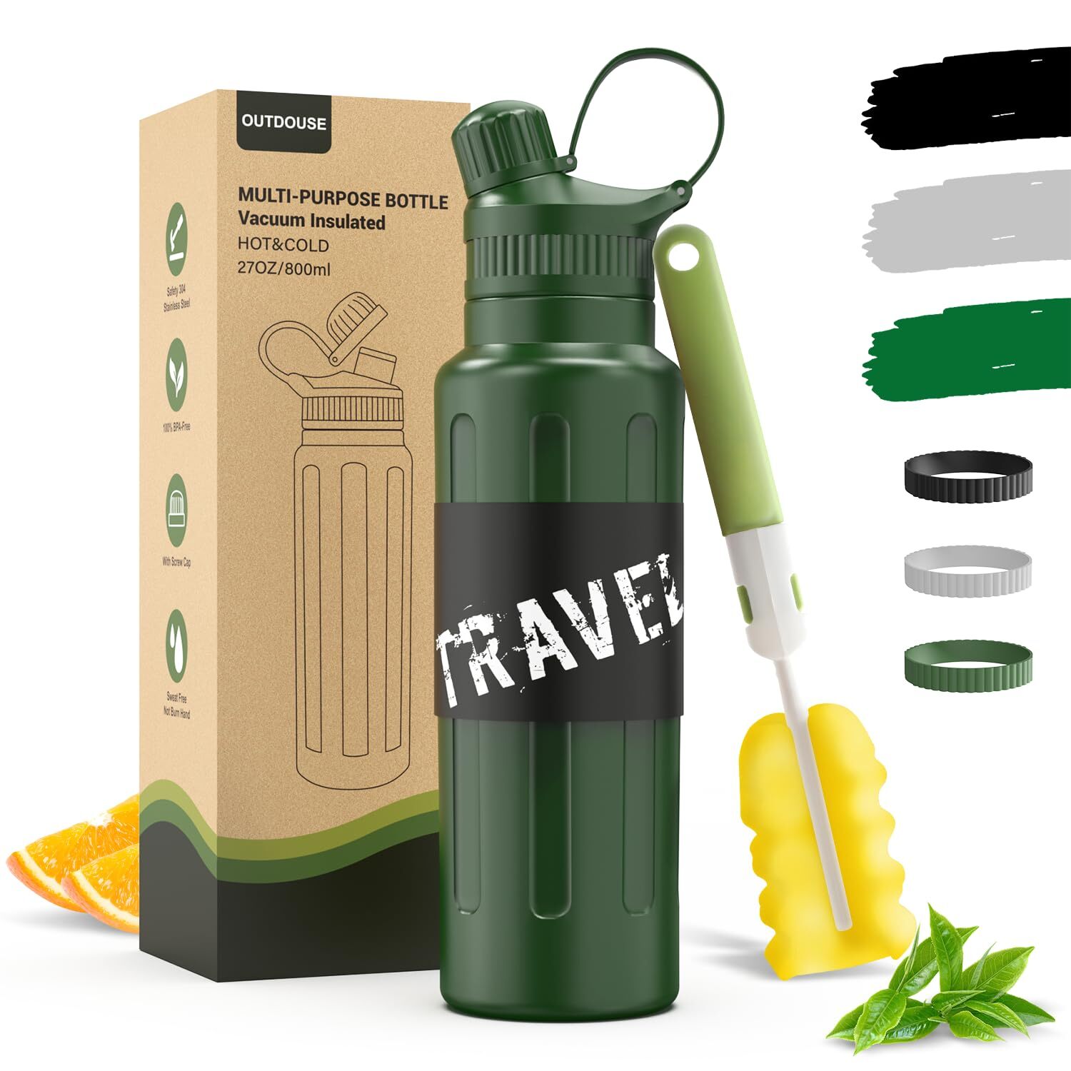 Termo y botella de agua fría, botella de acero inoxidable termo a prueba de f...