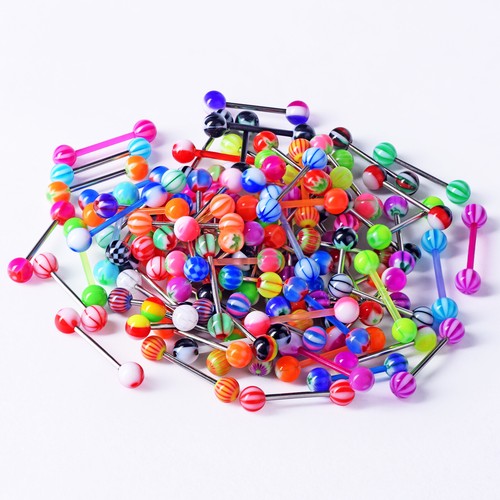 100Pcs Tongue Rings Stainless Steel Barbell Tongue Ring Nipple Ring 14G Piercing - Picture 10 of 16