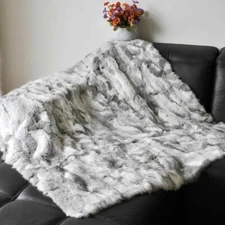 Luxury Rabbit Fur Throw 100% Real Fur Bedspread Blanket 55''x63'' Multifunction