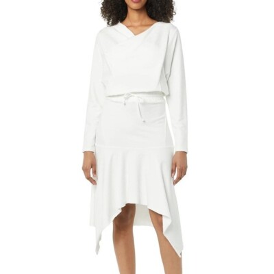 Black Halo Brea Draped Fleece Sweater Dress White Size S Long Sleeve Cotton  | eBay
