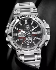 Men Sport Watches Steel Wristwatch Dual Display Digital Quartz Military Watch