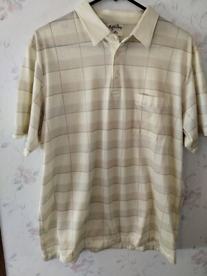 VTG Angelo Litrico Mens Polo Shirt XL Pale Yellow Stripes Pocket Short Sleeve
