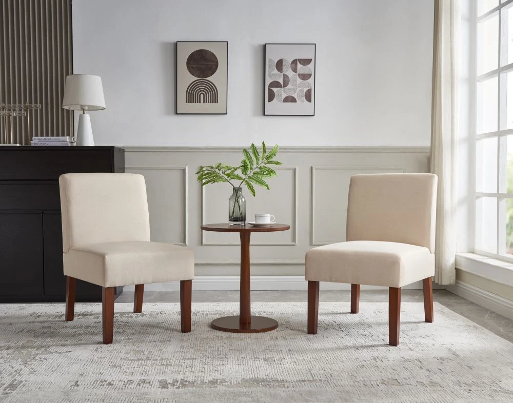 3PC Armless Accent Side Chair and Wood Round Table Set Living Room