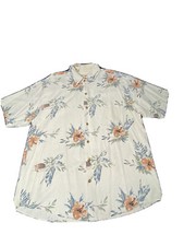 Paradise Blue Men Hawaiian camp shirt L aloha luau tropical floral vintage