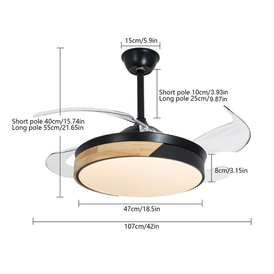 42" Ceiling Fan Light Round Chandelier LED Lamp 2 Color Change With Remote Black - Image 3 of 4