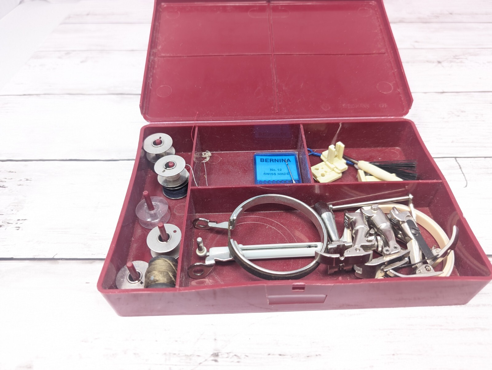 Bernina Sewing Machine Accessories Box with Feet, Bobbins,Tools, Spools