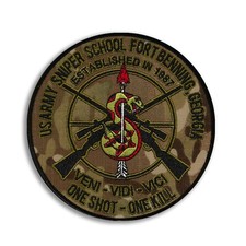 US Army Sniper School MULTICAM embroidered patch 5" diameter, with a Wax backing