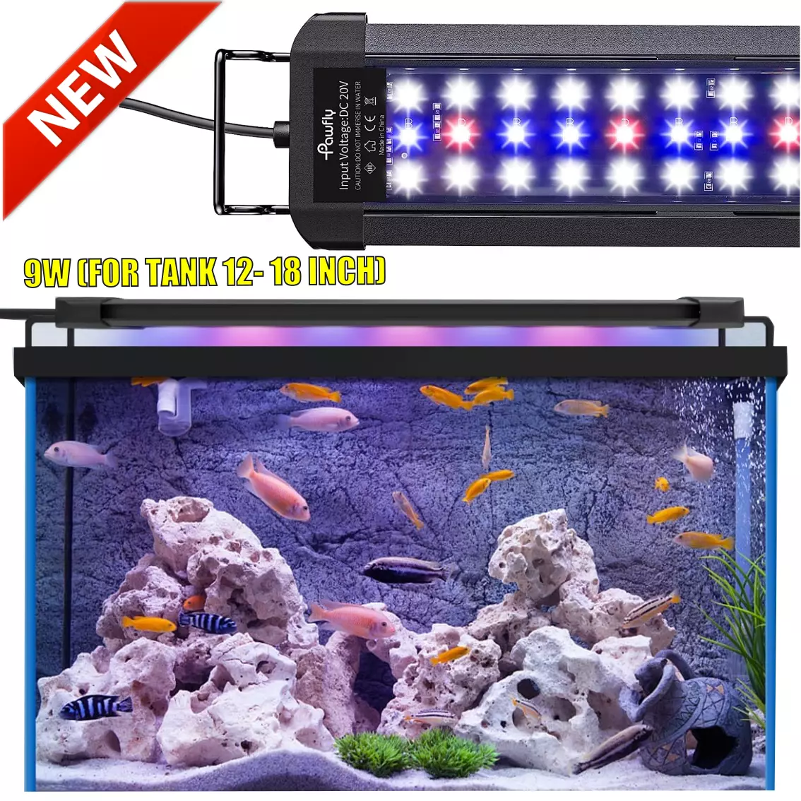 Aqua LED Aquarium 12-18 Fish Tank Cover Adjustable Light Full