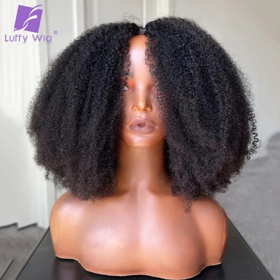200Density Kinky Curly Human Hair V Part Wig Short Curly Glueless No Leave Wigs
