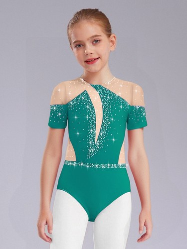 Kinder Mädchen Tanzkleidung Sportliche Bodysuit Rhythmisch Leotard Sheer Mesh - Bild 55 von 75