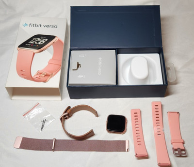 Fitbit Versa Fitness Smartwatch Peach/Rose Gold No Charger Extra Bands Untested