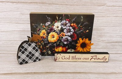 AGSD Fall Decor - Bless Our Family Water Color Pumpkin 3pc Bundle Set