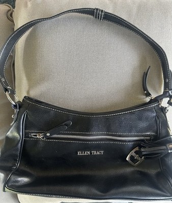 Ellen Tracy Black Women's Shoulder Bag Zip Magnetic Closure Silver Hardware Bag 