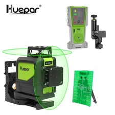 Huepar  2x360° Green Beam Cross Line Laser Self-Leveling Laser Level+Receiver